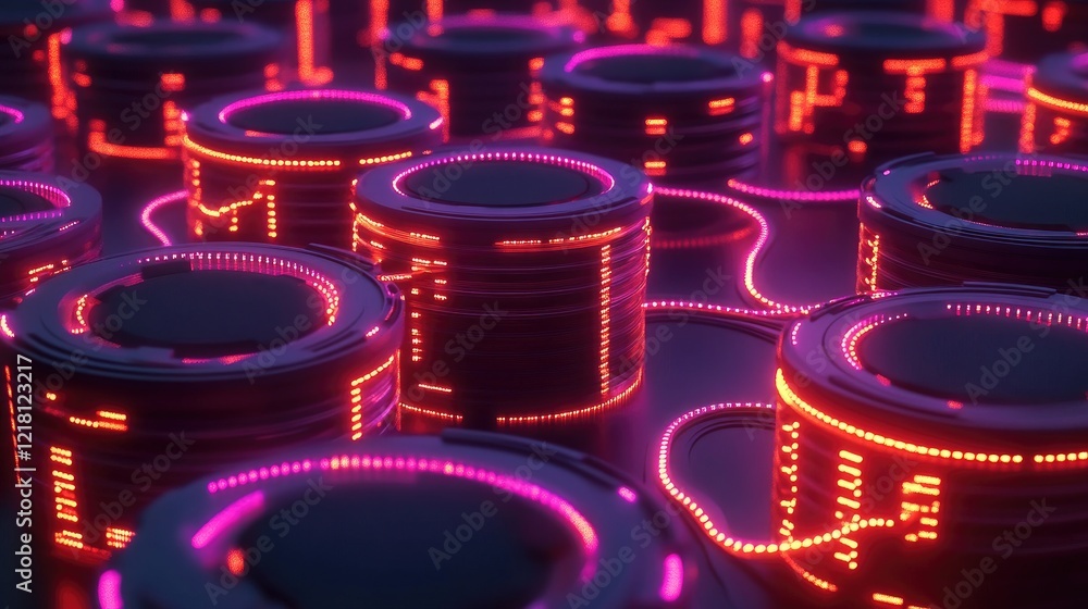Poster A conceptual 3D image of big data storage units connected by glowing data streams, symbolizing the vastness and importance of digital storage today