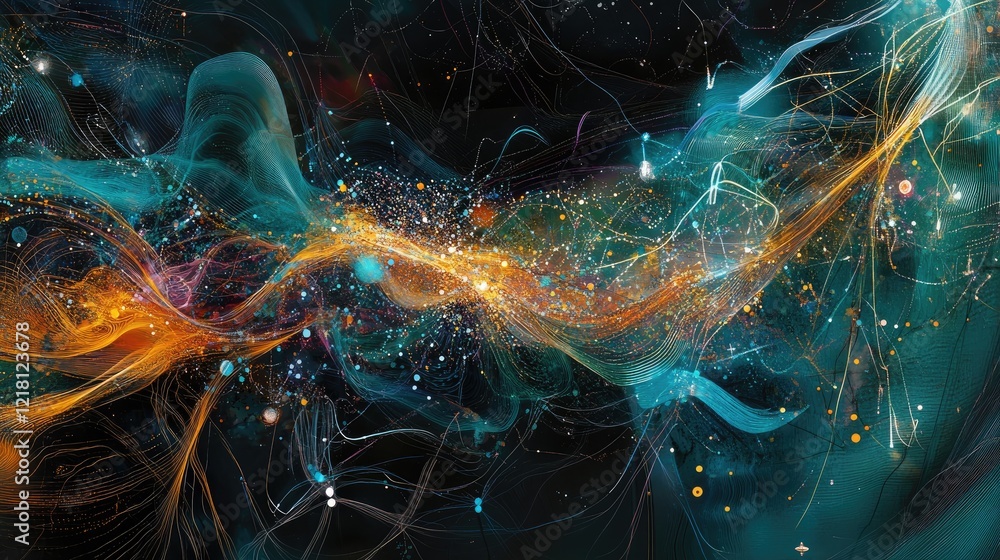Poster a conceptual image of icoast-internet, featuring digital data streams, web connections, and global n