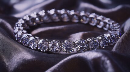 Obraz premium A photorealistic image of a luxury diamond bracelet set against a plush fabric background 