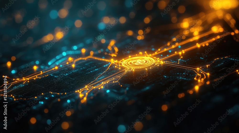 Aufkleber A digital abstract concept of CBDC technology, featuring glowing currency symbols and interconnected data streams, representing digital finance evolution