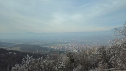 View of the forest, mountains and nature in winter in southeastern Europe