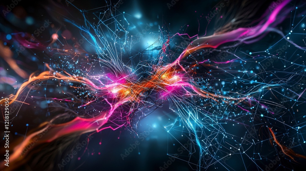 Fototapete Dynamic technology fusion abstract interpretation digital art vibrant colors close-up view visual conceptualization