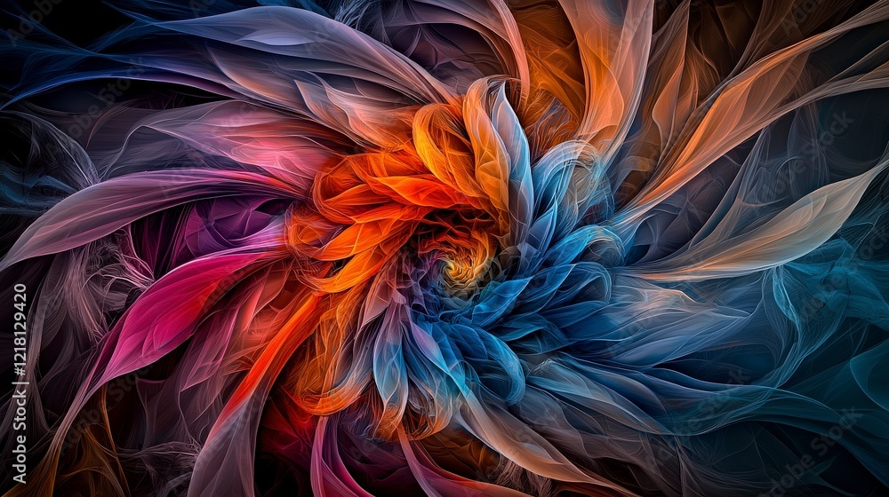 Poster vortex of swirling colors and shapes abstract art digital creation vibrant environment close-up view