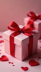 Elegant red ribbon tied gift boxes labeled "Love" , celebration, tied