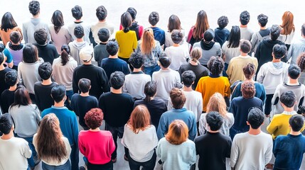 Diverse crowd, rear view, indoor event,  attentive audience, conference