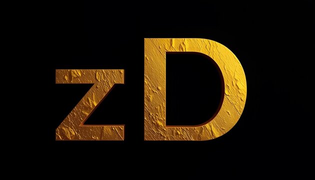 Golden ZD Initials:  Textured 3D Alphabet Design on Black Background