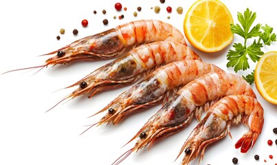 Fresh prawns lemon parsley spice studio shot food photography