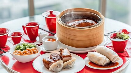 Peking duck feast, restaurant, city view, delicious Chinese food