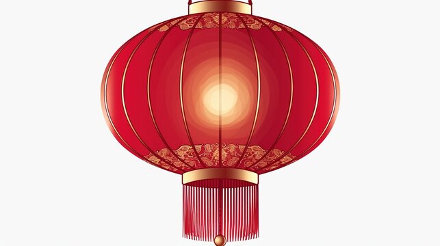 Red Lantern for Chinese New Year Hanging from Ceiling in Cartoon Style with Simple Lines and High Definition. Transparent Background, No Shadow or Projection.