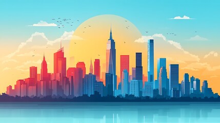 Fototapeta premium A Stunning Sunset Over the New York City Skyline