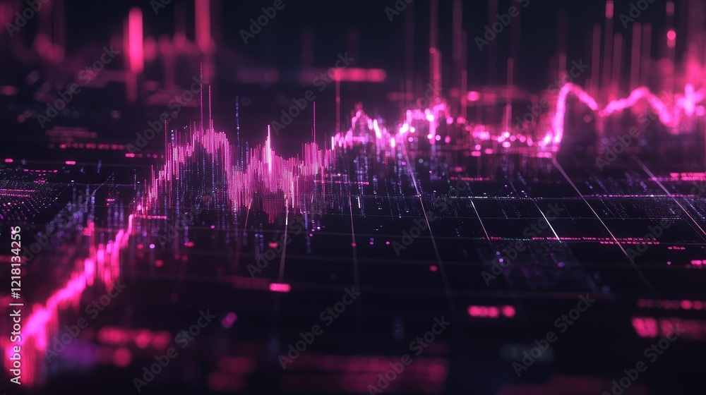 Poster Abstract digital trading chart with glowing infographics and data points, representing the future of fintech and big data analytics