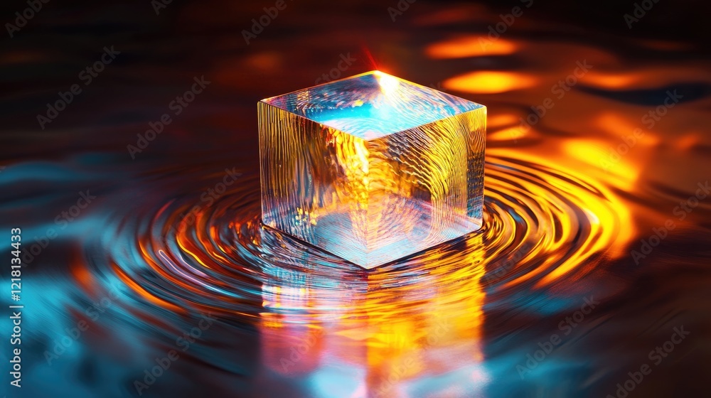 Poster Abstract image of a rotating data cube with dynamic light effects, representing the flow of information in a technological environment