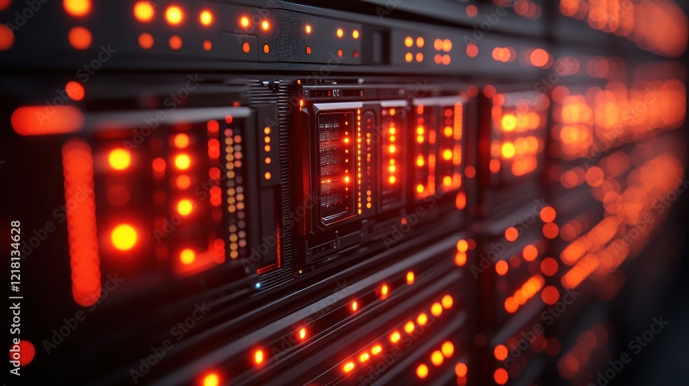 Aufkleber illuminated data center: server rack with red lights
