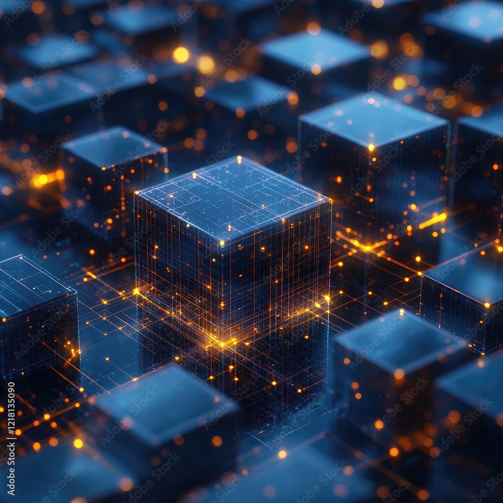 Aufkleber ai innovation and cloud technology. glowing futuristic cubes. digital network flow. data cubes