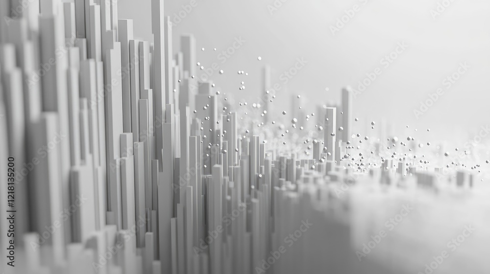Poster An abstract 3D background with a digital chart on a light grey backdrop, featuring shallow depth of field and space for data-driven content