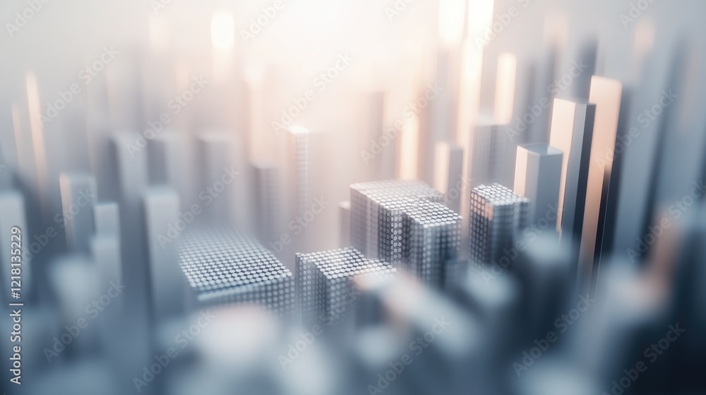 Aufkleber An abstract 3D background with a digital chart on a light grey backdrop, featuring shallow depth of field and space for data-driven content