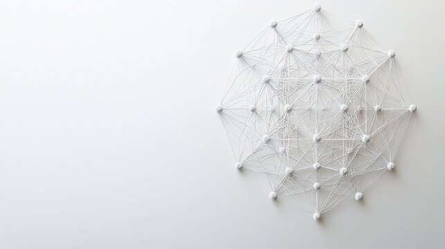 White pins network connection on white background;  business concept