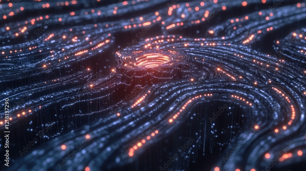 Poster Digital concept of an AI computer system, with glowing components and interconnected data, symbolizing the complex workings of artificial intelligence