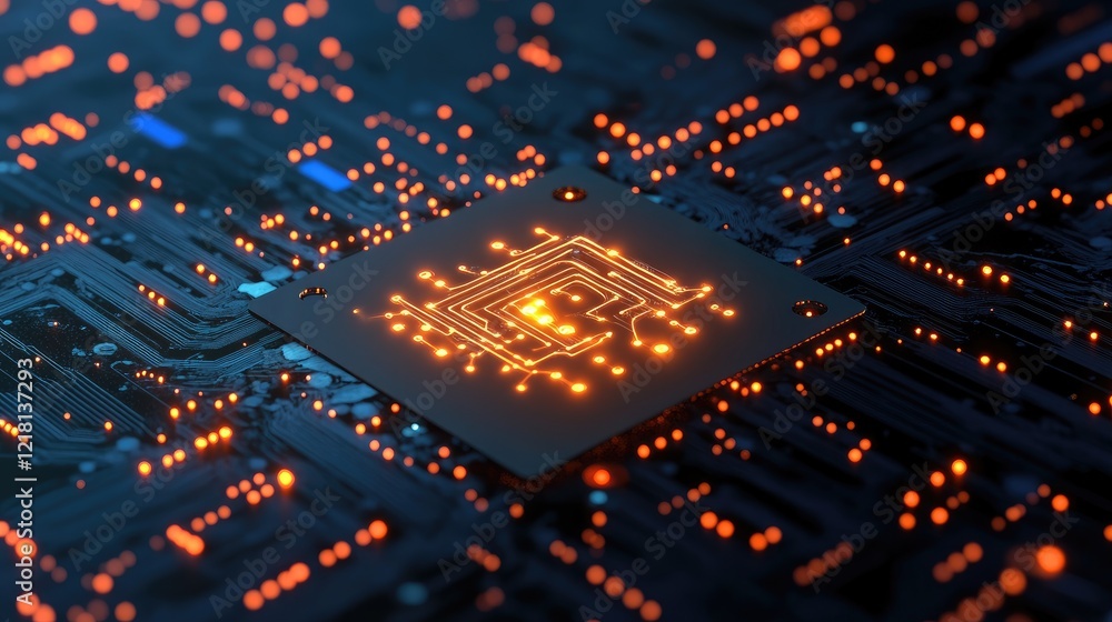 Aufkleber Digital concept of an AI computer system, with glowing components and interconnected data, symbolizing the complex workings of artificial intelligence
