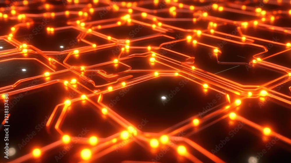 Poster Futuristic 3D visualization of microchips connected by glowing circuits, illustrating the cutting-edge technology behind modern computing