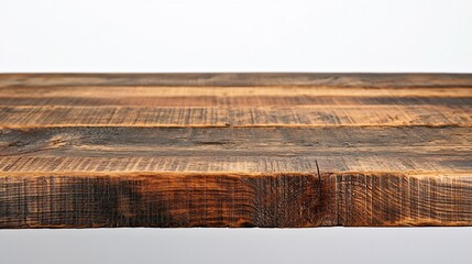Fototapeta premium Rustic wooden table top against white background; product display