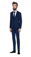 Obraz premium Professional Man in Navy Blue Suit Standing Pose Cartoon Illustration