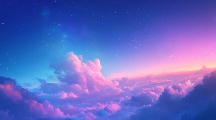 Dreamy Sky with Cotton Candy Clouds and Twinkling Stars Blending Pastel Shades of Purple, Pink, and Blue