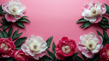 Stunning Pink and White Peonies on Pink Background: Floral Photography