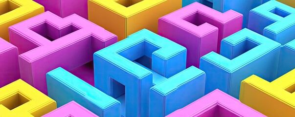 Colorful 3D geometric maze pattern background