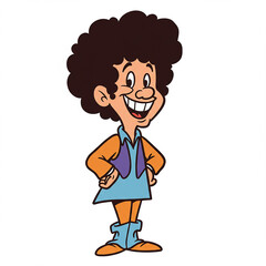 Obraz premium Happy Cartoon Boy with Afro 70s Style Clothing Smiling Illustration