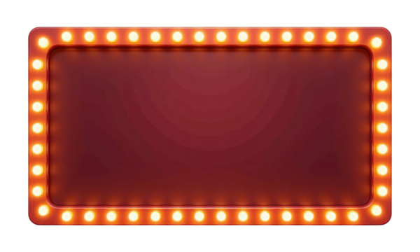 Marquee sign with yellow lights and a red background transparent background