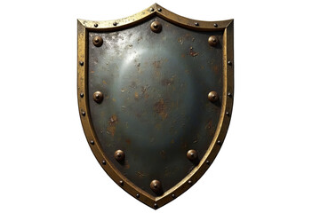 Metallic shield with gold trim on transparent background