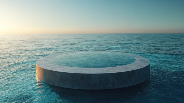 Serene Minimalist Pool in the Ocean at Sunset