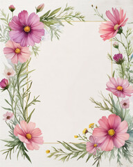 Fototapeta premium A blank wedding invitation adorned with a watercolor floral frame