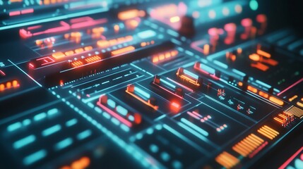 Fototapeta premium Futuristic digital interface glowing brightly, data processing, server room, tech background, website design