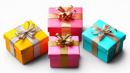 Fototapeta premium Colorful Gift Boxes: A Collection of Beautifully Wrapped Presents for Holidays and Celebrations