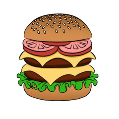 Burger cartoon vector illustration. food icon isolated on white background. Flat Cartoon Style