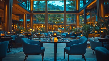 Fototapeta premium Romantic dinner for two at a luxurious hotel restaurant.