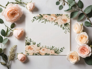 Blank wedding card adorned with floral illustrations.