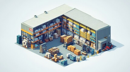 Warehouse inventory management, isometric view, storage, logistics