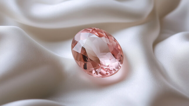 An oval shaped morganite stone with a stunning soft pink color
