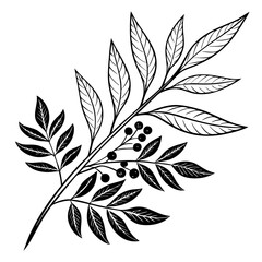 Leaf sprig silhouette vector illustration.