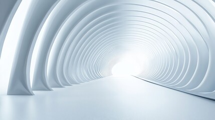 Naklejka premium Abstract white tunnel, glowing end, futuristic architecture, bright background, website design