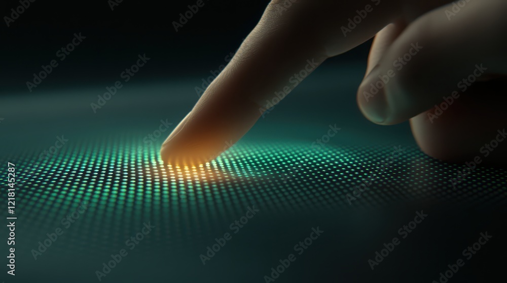 Poster fingertip connection, exploring digital interaction on a computer screen in closeup