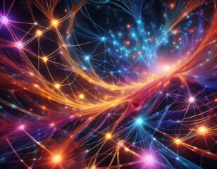Fototapeta premium A mesmerizing fractal pattern resembling an AI neural network, with nodes and connections radiating vibrant energy in a cosmic digital space