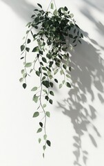 A hanging vine plant with leaves, isolated on a white background