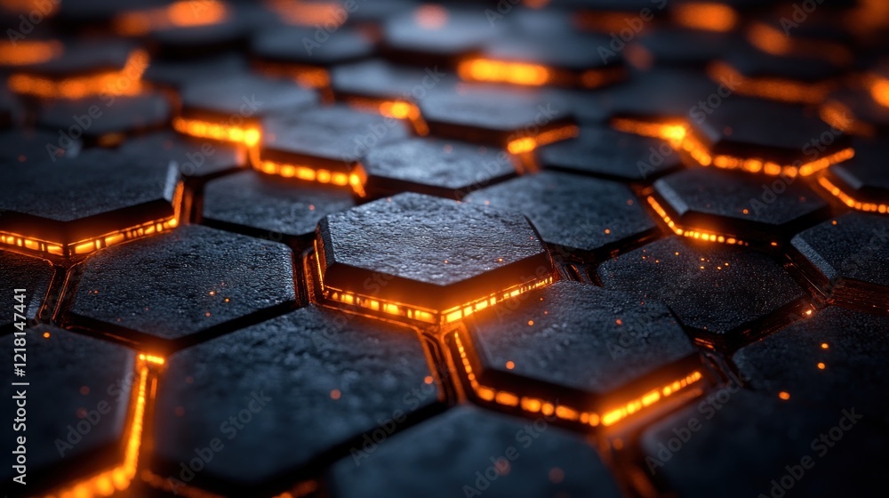 Poster glowing hexagonal grid: abstract technological background