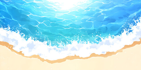 Top view of a beautiful beach with waves and sand, against a white background. Photorealistic, ultra-realistic, hyper-detailed, with a cinematic look and volumetric lighting. 