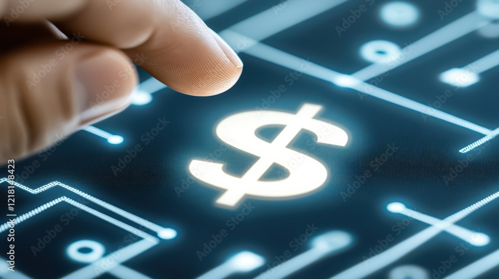 Poster finger activating digital bitcoin icon on a computer keyboard, signifying cryptocurrency transaction