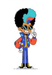 Fototapeta premium Cool Stylish Cartoon Boy Character with Afro Sunglasses and Retro Jacket